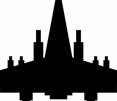 シューティングゲームの自機シルエット 戦闘機,シューティングゲーム,自機,ゲーム,乗物,飛行機,モノクロ,白黒のイラスト素材