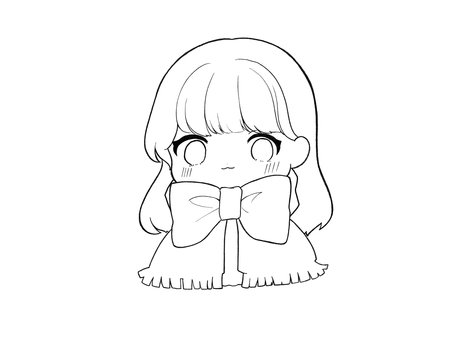 リボンマフラーをした女の子の線画イラスト 冬,マフラー,女の子,可愛い,線画,シンプル,手描き,デフォルメ,塗り絵のイラスト素材