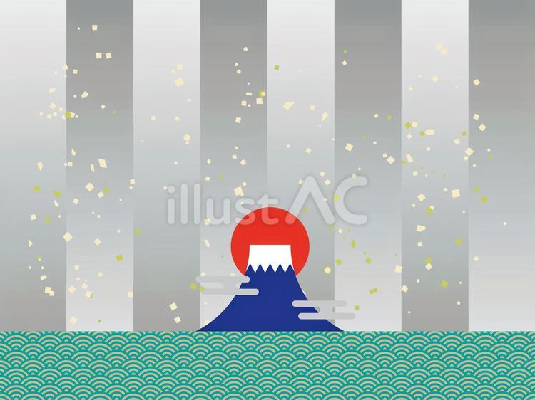 青海波と富士山　銀色縞々背景2 富士山,日の出,青海波のイラスト素材