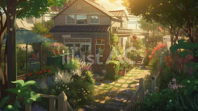 素敵な庭のアニメ背景 素敵,庭,アニメのイラスト素材