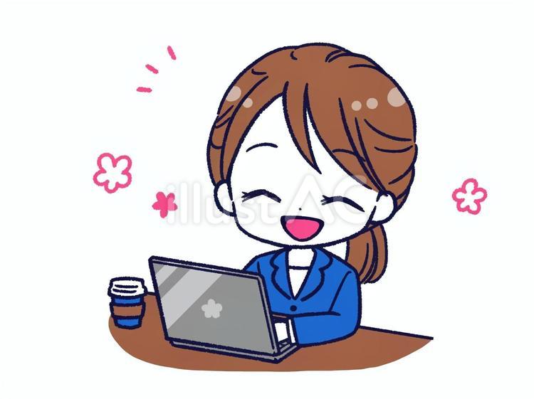笑顔でPCを使う女性 人物,女性,顔のイラスト素材