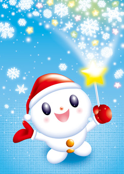 雪だるまの妖精 メルヘンなポストカード 雪だるま,かわいい,キャラクター,メルヘンチック,ファンタジー,幻想的,星,結晶,ステッキ,魔法のイラスト素材