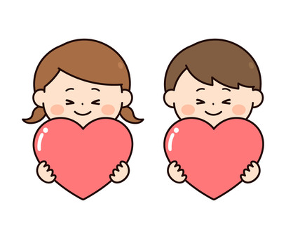 ハートをもつ笑顔の子どもたち ハート,女の子,男の子,笑顔,心,人物,かわいい,シンプル,大好き,愛のイラスト素材