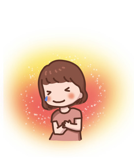 嬉しくて心が暖かくなる、かわいい女の子 感謝,実感,幸せ,温かい,笑顔,じーん,感動,感銘,感服,感嘆のイラスト素材