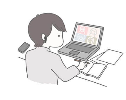在宅勤務でオンライン会議をする男性 在宅勤務,フリーランス,オンライン会議,リモートワーク,デスクワーク,副業,勉強中,仕事効率化,男性,社会人のイラスト素材
