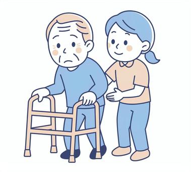歩行器 介護,歩行,訓練,歩行器,リハビリ,介助,老人,ヘルパー,ケアスタッフ,スタッフのイラスト素材