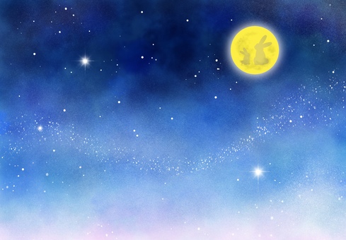 星空に浮かぶ満月と月兎 月,満月,星,星空,天体,宇宙,夜,夜空,輝き,幻想的のイラスト素材
