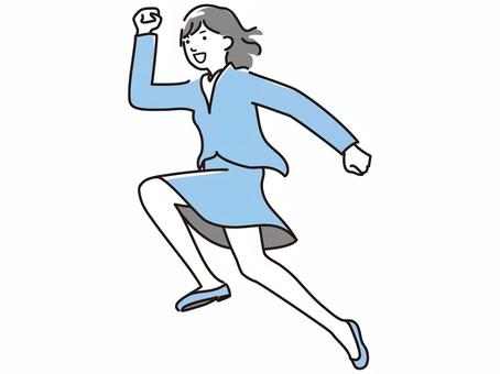 ステップアップする女性 人物,女性,ビジネス,キャリアアップ,ジャンプ,ダッシュ,飛び出す,走る,飛躍,ステップアップのイラスト素材