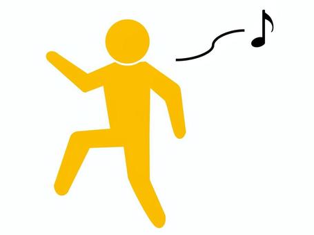 歩く人5　黄色 歩く,人,ピクトグラム,健康,アイコン,人物,黄色,黒,散歩,音符のイラスト素材