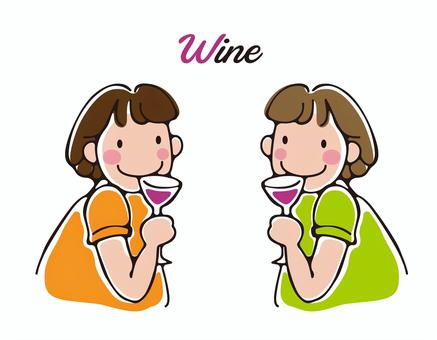 ワインを楽しむ女性 女性,ワイン,ボジョレヌーボー,乾杯,ワイングラス,美味しい,可愛い,笑顔,飲み会,パーティのイラスト素材