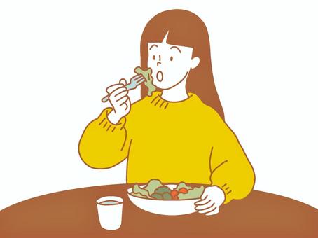 サラダを食べる女性 サラダ,ヘルシー,朝食のイラスト素材