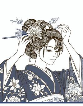 女性 女性,着物,個性的,美人,和服,日本,和風,和柄,人物,役者のイラスト素材