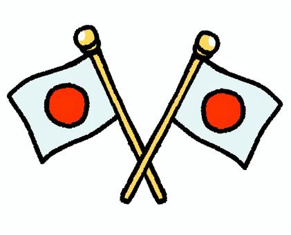 日本国旗（二本） 国旗,日本,二本,クロス,日の丸,ポップ,太線,可愛い,ゆるいのイラスト素材