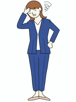 頭痛の女性（全身）① 女性,人物,全身,ビジネス,社会人,オフィス,仕事,スーツ,シンプル,かわいいのイラスト素材