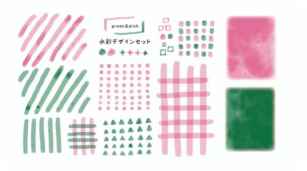 pink and green watercolor design set, JPG, PNG and AI pink and green watercolor design set, acuarela, pinturas, fondo, JPG, PNG and AI