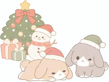 かわいいうさぎと冬とクリスマス うさぎ,兎,冬,サンタ帽,クリスマス,クリスマスイブ,ロップイヤー,ホーランドロップ,垂れ耳,ペットのイラスト素材