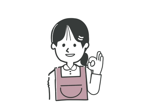 OK 女性 ok,同意,正解,いいね,学校,女性,幼稚園,保育園,バイト,飲食店のイラスト素材