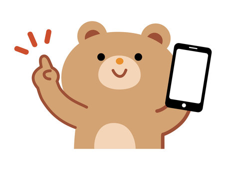 携帯、スマホを持って指差しクマのイラスト スマホ,クマ,携帯,指差し,動物,ネット,検索,操作,かわいい,メールのイラスト素材