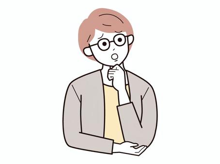 顎に手を当て首傾げる女性会社員A／カラー 首,傾げる,不満,女性,お母さん,会社員,キャリアウーマン,アドバイザー,30代,40代のイラスト素材