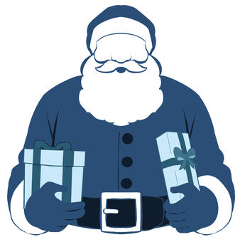 プレゼントを抱えるサンタクロース（青） クリスマス,サンタクロース,サンタ,シルエット,クリスマスプレゼント,クリスマスイブ,サンタコス,サンタプレゼント,クリスマスパーティー,プレゼントのイラスト素材