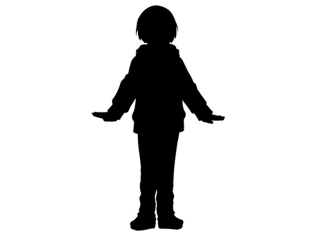 パーカーとズボン私服女の子シルエット 女の子,シルエット,少女,女性,立ち絵,trpg,全身,人物,黒,私服のイラスト素材