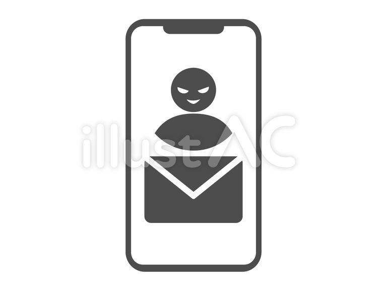 怪しいメールのイメージ　シルエット スマホ,ウイルス,アイコンのイラスト素材