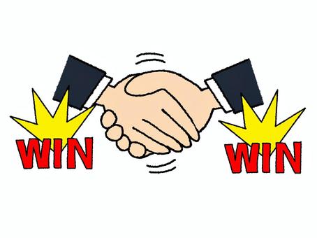ウインウインの関係 win,文字絵,関係,握手,手,理想,お知らせ用,宣伝用,pop調,手描きのイラスト素材