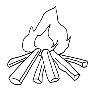 焚火の線画 焚火,火,キャンプ,薪,手描き,線画のイラスト素材