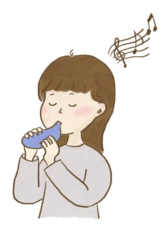 手描き オカリナを吹く人 女性 オカリナ,楽器,音楽,演奏,吹く,女性,手描き,手書き,イラスト,趣味のイラスト素材