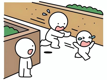 逃げる子供を追いかける棒人間 逃げる,追う,棒人間,追いかける,子供,見つめる,呆然,必死,泣く,親子のイラスト素材