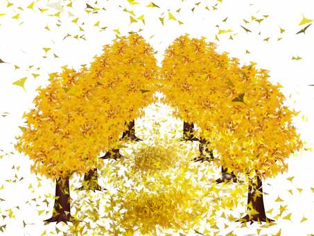 イチョウ並木の背景・背景透過 イチョウの木,銀杏並木,イチョウ,背景,金,キラキラ,秋,紅葉,舞う,壁紙のイラスト素材