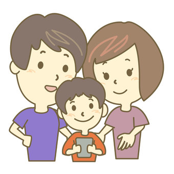 こどものスマホを見守る両親 スマホ,スマートフォン,親子,子ども,両親,母親,父親,家族,上半身,人物のイラスト素材