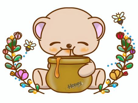 大好物　くま 好物,くま,動物,ハチミツ,壺,植物,蜂,養蜂,可愛,イラストのイラスト素材