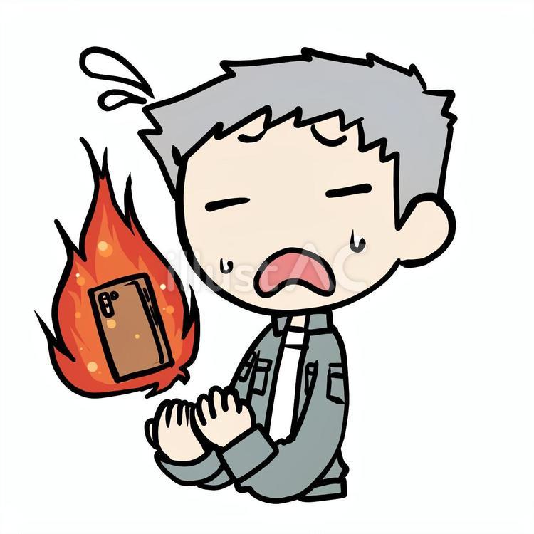スマホが炎上して焦るおじいさん おじいさん,スマホ,炎上のイラスト素材