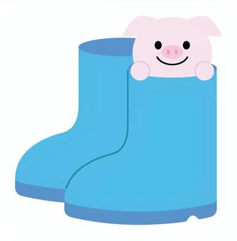 長靴から顔を出すブタ 長靴から顔を出すブタ 長靴,雨,梅雨,雨具,動物,ブタ,履く,顔,ひょっこり,かわいいのイラスト素材