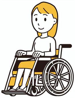  ロングヘア女性(黄)-294-全身 車いす,女性,女の子,人物,かわいい,障害者,車椅子,座る,若い,挿絵のイラスト素材