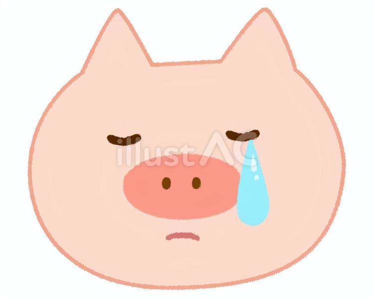 悲しくて涙を流す豚の顔 豚,キャラクター,泣くのイラスト素材