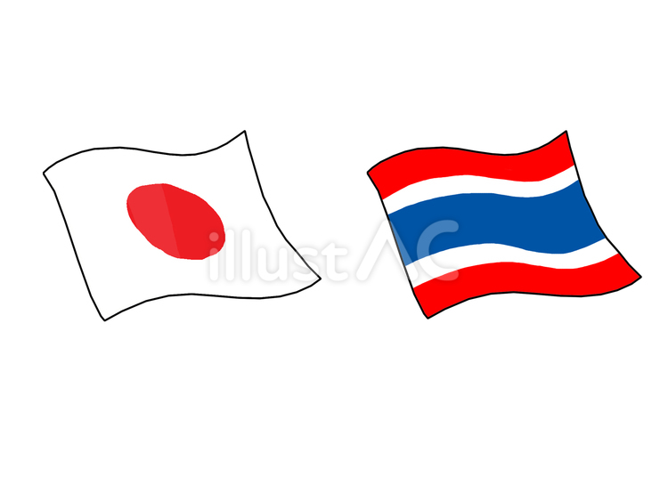 日本とタイのなびく国旗 日本,タイ,なびくのイラスト素材