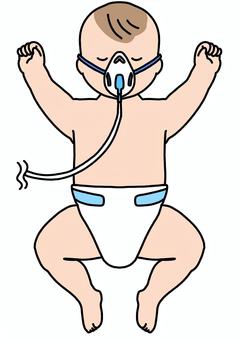 酸素マスクをつけた赤ちゃん カラー 酸素マスクをつけた赤ちゃん カラー 酸素マスク,赤ちゃん,呼吸補助,治療,カラーのイラスト素材