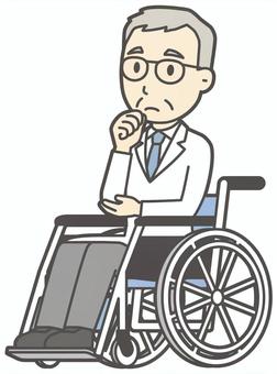  高齢男性医師-929-全身 車いす,お爺さん,医師,男性,高齢,老人,白衣,先生,病院,医療のイラスト素材