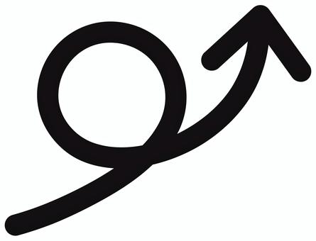 くるんとした矢印（上向き）　黒② 矢印,くるん,くるりん,くるり,上向き,上,強調,アイコン,白背景,透過のイラスト素材