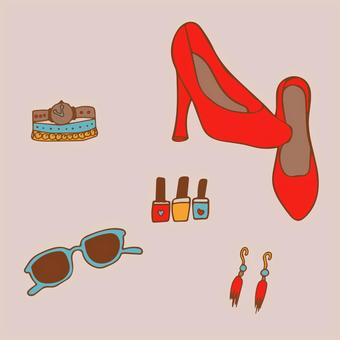 Illustration of fashion items, JPG, PNG and EPS Illustration of fashion items, fashion, sunglasses, high heels, JPG, PNG and EPS