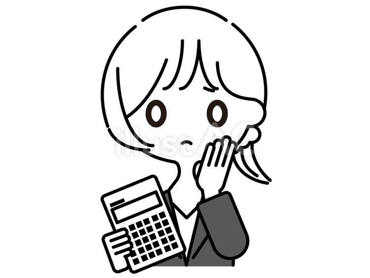 計算が合わなくて悩む女性 女性,電卓,はてなのイラスト素材