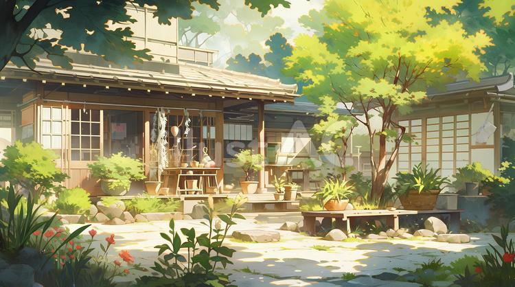 一軒家の裏庭 裏庭,一軒家,家のイラスト素材