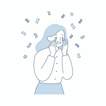 涙を流して歓喜する女性 人物,女性,喜び,感動,涙,表情,達成,祝福,成功,号泣のイラスト素材