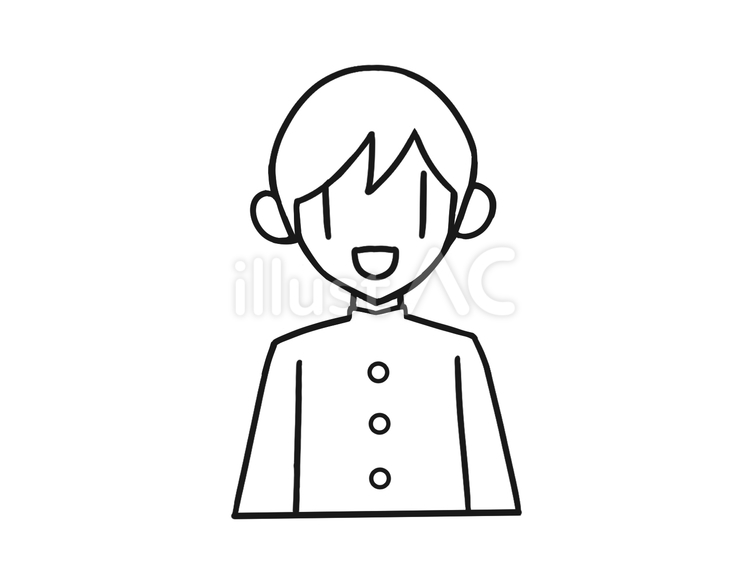 男の子　学生　イラスト　線画　シンプル 人物,学生,挿絵のイラスト素材
