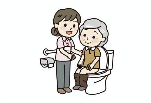 トイレ介助 排泄介助,トイレ,介護,シニア,ヘルパー,ケアスタッフ,ケアワーカー,トイレ介助,看護,福祉のイラスト素材