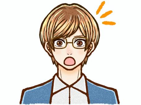 Illustration material of a surprised adult man with brown hair and glasses, , JPG and PNG