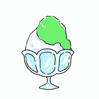 メロン味のかき氷のイラスト かき氷,メロン,緑,夏,夏休み,スイーツ,デザート,冷たい,ひんやり,食べ物のイラスト素材