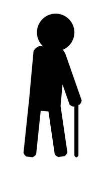 杖をつく老人 老人,杖,シルエット,高齢者,病人,不自由,足腰,歩行,お年寄り,マークのイラスト素材
